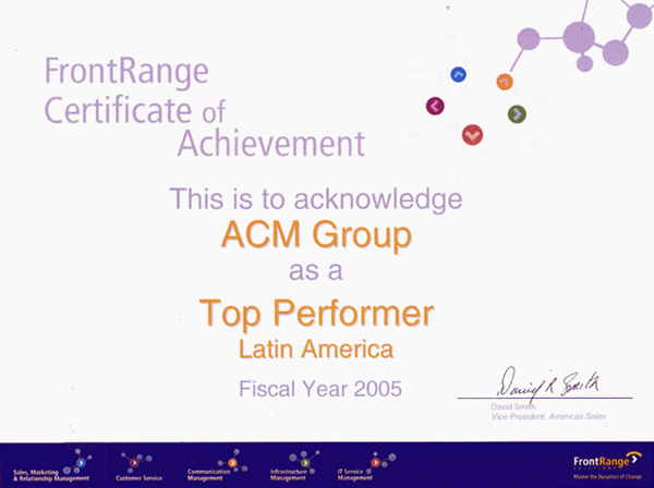 Reconocimiento entregado por FrontRange Solutions